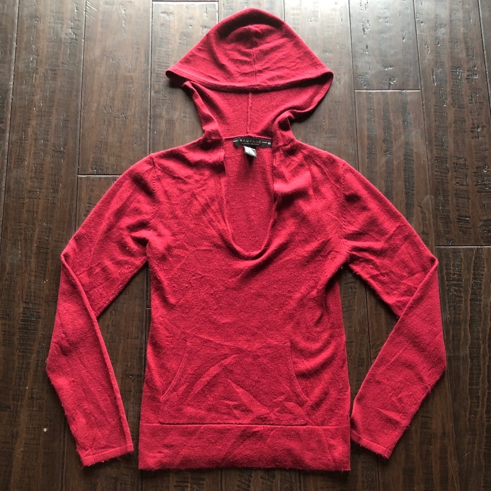 RAMPAGE soft red Angora sweater with hood